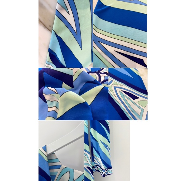 EMILIO PUCCI BLUE MULTI SQUARE NECK BELL SLEEVE DRESS SIZE IT 38 / US 4 - Picture 16 of 16